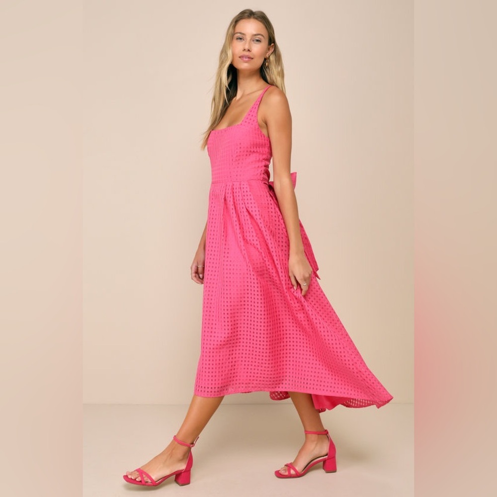 Lulus Dress Womens Large Pink Gingham Midi Summer New Cocktail Easter